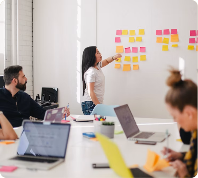 Team planning on a whiteboard